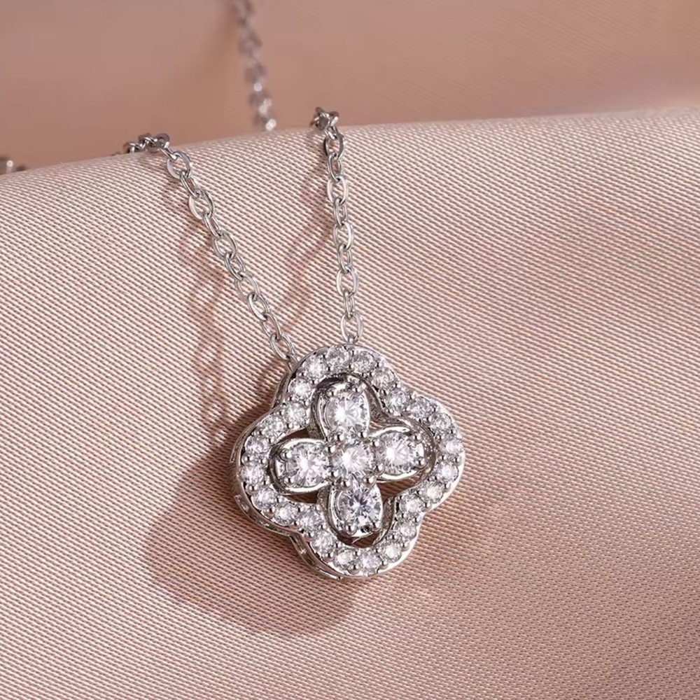 Silver Clover Crystal Pendant Necklace - Picture 6 of 7